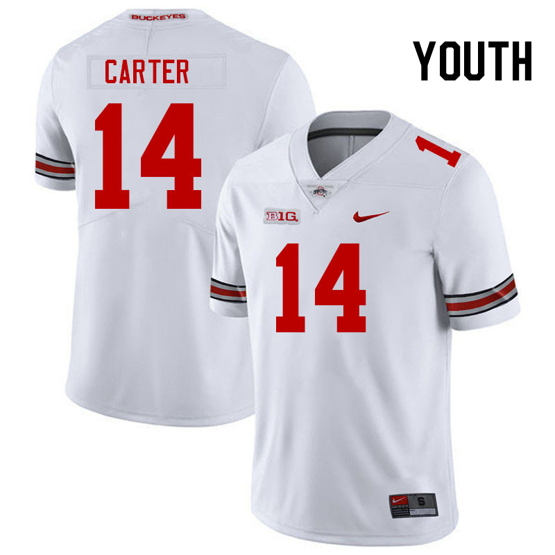 Youth #14 Ja'Had Carter Ohio State Buckeyes College Football Jerseys Stitched-White
